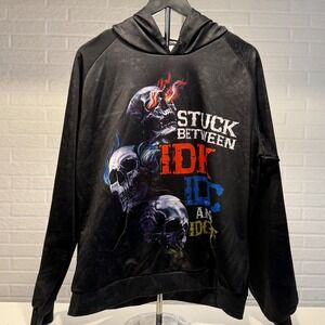 Skull Graphic Hoodie Stuck Between IDK IDC and IDGAF Print‎ Sweatshirt